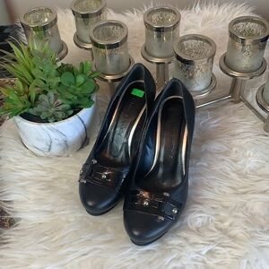 WHITE Buffalo Black Faux Leather Women’s Peep Toe Shoes